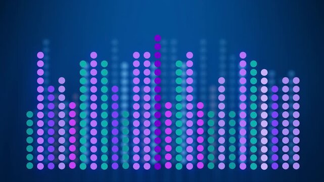 Colorful sound wave visualizer with circles dancing to the music beats in a dark background created on digital software.