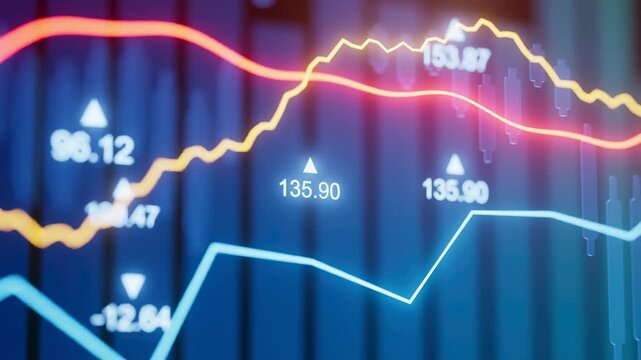 Trends in stock market data show fluctuating values and moving averages over time in a financial analysis setting.
