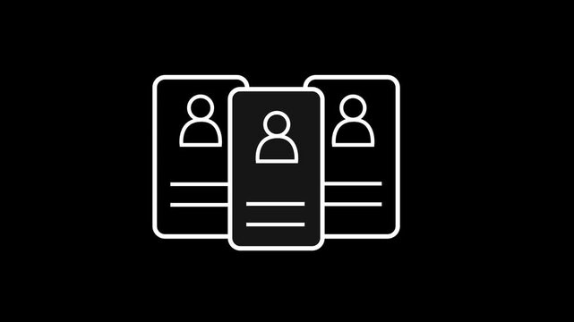 Business profile list card animation representing user data, corporate information, and business directory management concept.