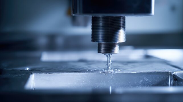 Close up of an edm electrode shaping metal with controlled electrical sparks and flowing dielectric fluid, highlighting precision machining and industrial manufacturing detail