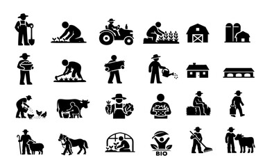 Obraz premium Farmers Engaged in a Variety of Agricultural Activities Including Planting, Cultivating, Harvesting Crops, Tending Livestock, and Managing Farm Operations During Daytime