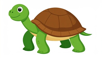 Obraz premium Cute Green Cartoon Turtle Standing on White Background