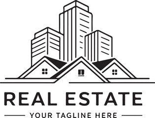 Obraz premium Professional real estate logo with building and house silhouettes