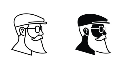 Senior man with beard and flat cap profile portrait icon set for character design project © Bengal