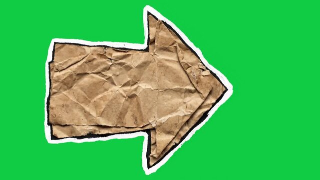 Crumpled Brown Vintage Paper Highlight Arrow Pointer Animation Motion Graphic With Retro Texture Aged Paper Style Seamless Loop.