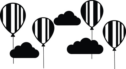 Black and white striped balloons with clouds graphic design element © mdtaher