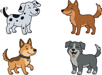 Cute dog cartoon vector set with different breeds and poses, friendly pet characters collection in colorful style for kids design and animal illustration © MdMostafijur