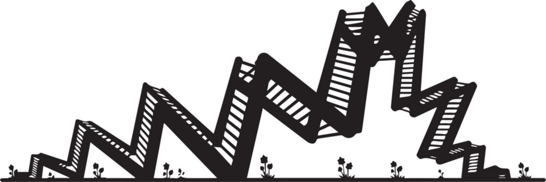 Abstract Industrial Sawtooth Structure Silhouette with Emerging Flowers Metaphor for Urban Growth Sustainable Development and Innovation Vector Illustration