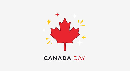 Fototapeta premium Canada Day celebration graphic featuring iconic red maple leaf design.
