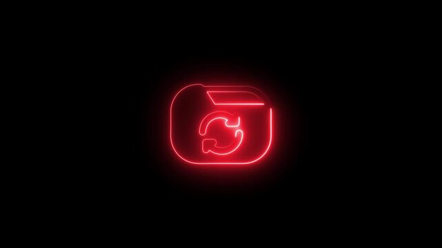 Neon red folder sync animation for data management and cloud computing