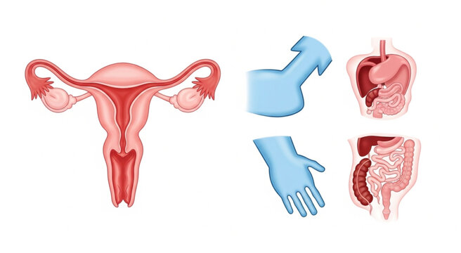 Detailed illustration of the female reproductive system and related organs.