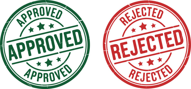 Approved and rejected rubber stamp icons green red approval symbol set
