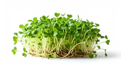 Obraz premium Fresh Green Microgreens Growing on Clean White Background