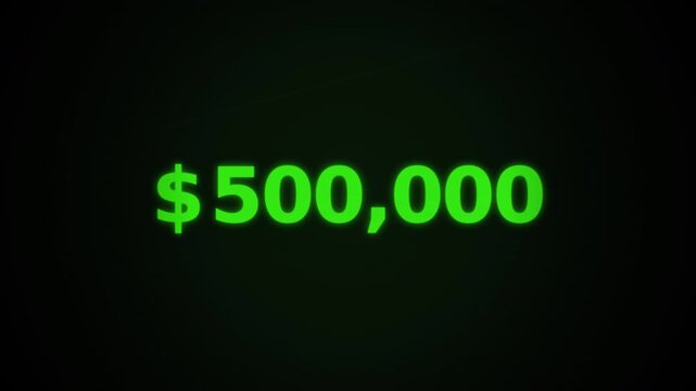 Eye-catching digital display showing a large green monetary amount for financial growth and investment concept video