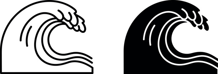 Obraz premium Stylized outline and filled silhouette of a crashing ocean wave for design