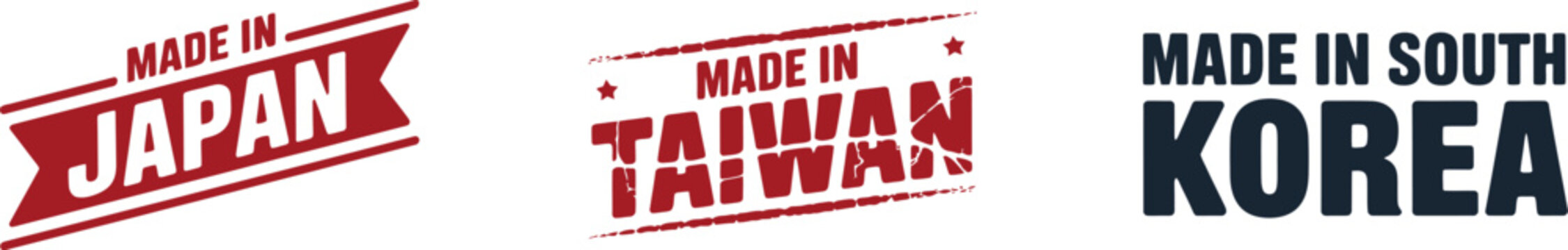Made in Japan Taiwan South Korea labels and stamp badge collection