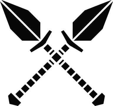 Crossed polearms with decorative shafts and leaf shaped heads silhouette medieval military minimalist equipment heraldry infantry strength