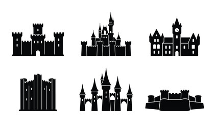 Medieval Castle Silhouettes, Fantasy Fortress Icons, Royal Architecture Vector Set, Historic Landmark Graphics © MdZahirul