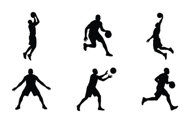 Basketball Player Silhouettes, Dynamic Action Poses Vector Set: Dunking, Dribbling, Shooting, Jumping, Running, Catching - Sports Graphics Collection © Salman