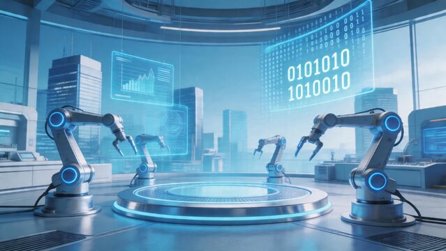 Futuristic robotic arms in hightech lab