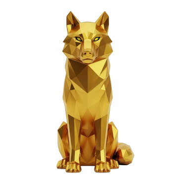 Golden fox sitting in low poly style