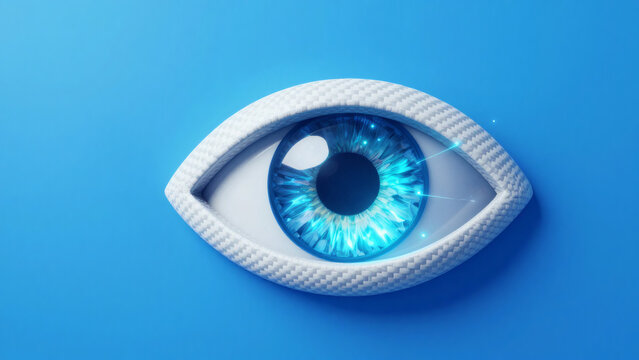 &OElig;il num&eacute;rique futuriste avec iris texture fibre de carbone et effets de lumi&egrave;re bleue lumineuse