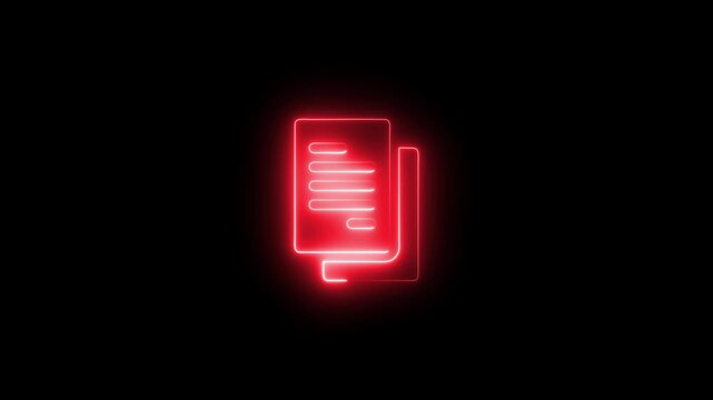 Red neon document animation: digital file and data management concept