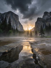 Fototapeta premium Majestic Granite Peaks and Rushing River Surge