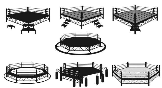 Boxing ring silhouettes with ropes and corner posts silhouette high quality