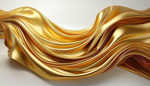 luxury gold fabric flowing in the wind isolated on white background with copy space 3d render