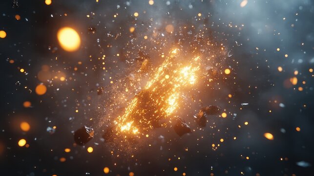 Celestial outburst: A dynamic display of stellar light and celestial fragmentation