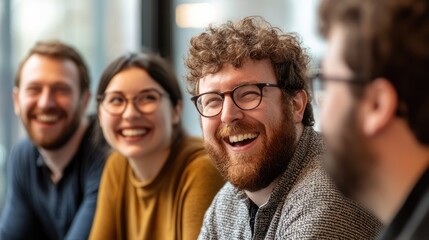 Obraz premium Diverse coworkers sharing laughter fostering a positive and inclusive teamwork environment