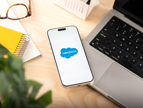 Salesforce AI logo is displayed on the screen of a smartphone, in Bangalore, India, on May 11, 2026
