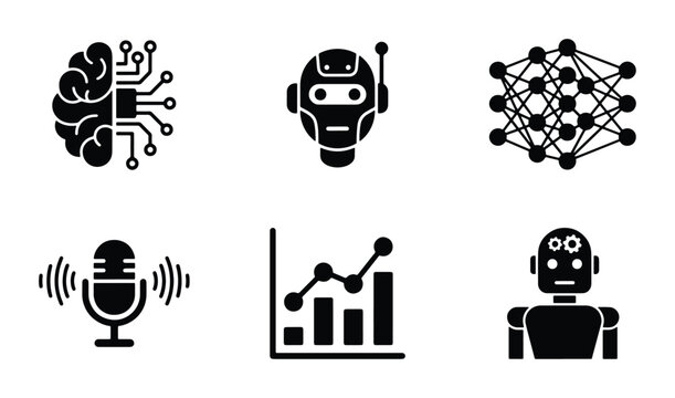 Cute Kawaii Icons Set: Cat Face, Smiling Cloud, Potted Plant, Winged Heart, Crescent Moon, Hot Coffee Cup. Simple Line Art Symbols for Design.