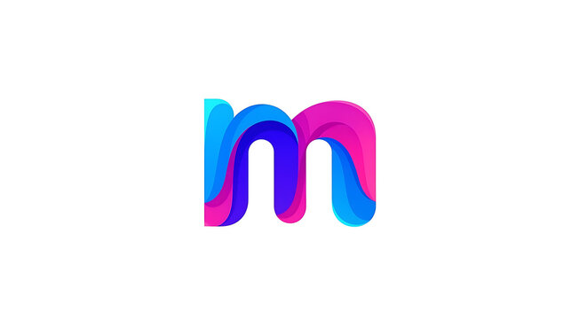 Abstract of overlapping colorful letters "m" in gradient shades of blue and pink alphabet typography