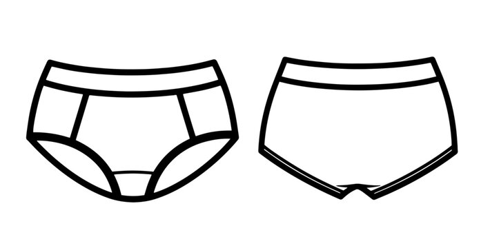 Vector line art of men's brief underwear, front and back view.