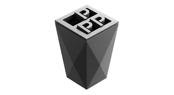 Black and gray geometric cube with white abstract pattern