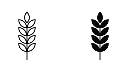 Minimalist wheat stalk linear icon and solid black silhouette icon set for agricultural branding and organic food design elements on white background © Sarah