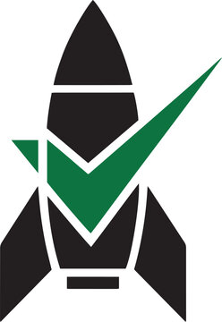 Modern Rocket Logo with Green Checkmark Symbol