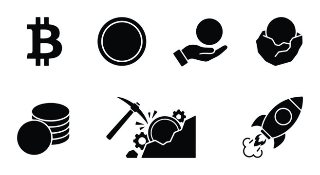 Cute Kawaii Icons Set: Cat Face, Smiling Cloud, Potted Plant, Winged Heart, Crescent Moon, Hot Coffee Cup. Simple Line Art Symbols for Design.