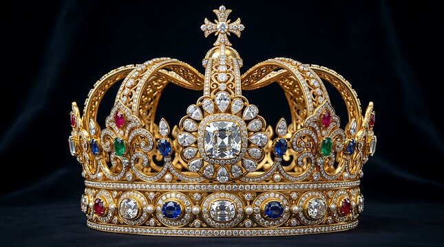 Exquisite Golden Crown Embellished With Pink And Blue Jewels High Resolution Photo