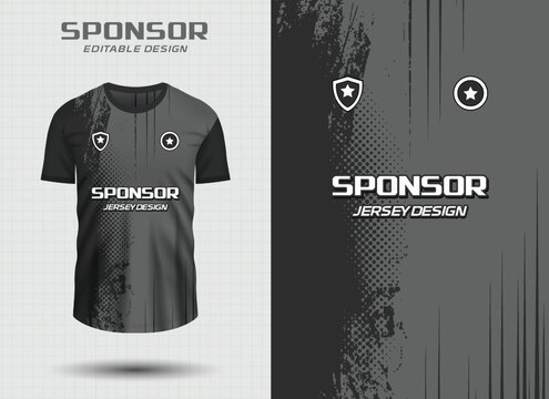 Modern Sports Jersey Design Template with Abstract Grunge Texture and Monochrome Geometric Patterns for Soccer, Esports, and Training Wear