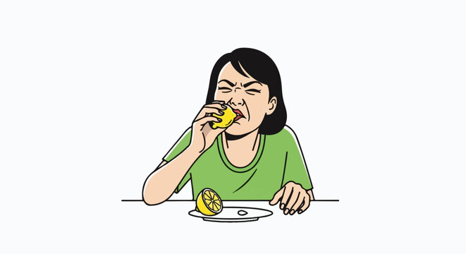 Person makes a sour face while eating a lemon slice