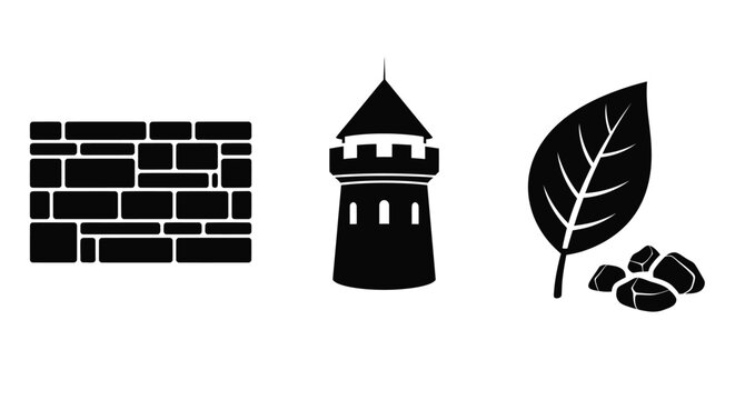Brick wall castle tower and leaf with beans silhouette high quality