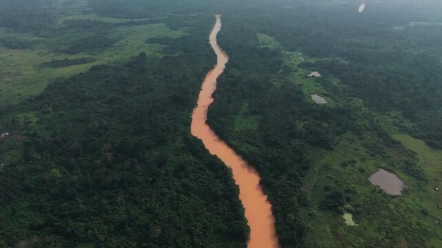 Heavily polluted river due to illegal mining activities in ghana
