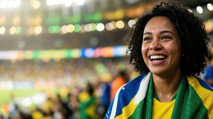 Obraz premium Brazilian football fan celebrating in stadium