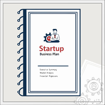 Startup business plan notebook with gear icon