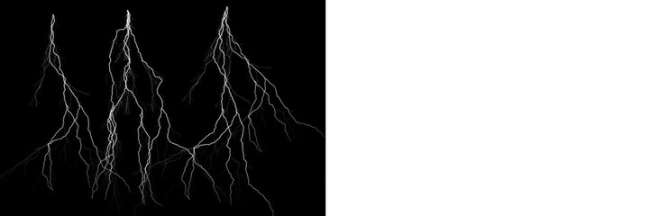 Lightning bolts striking down from the sky in a stormy weather condition transparent background © Design Haven