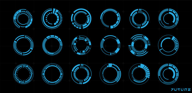 Set mega circle technology or round futuristic. Vector editable