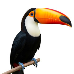 Naklejka premium Toucan perched on a branch against a white background